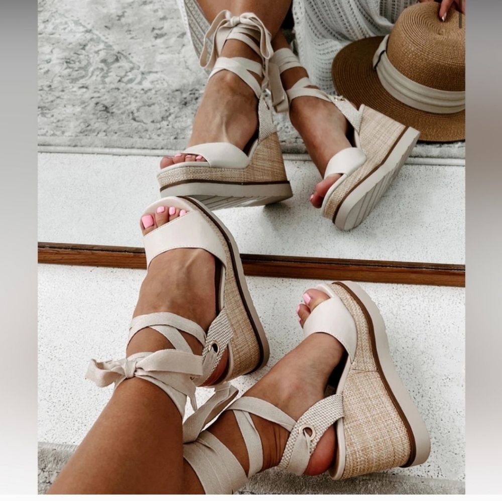 NEW NanaMacs Makayla ankle wedge heel Sandals Size 6 - Picture 6 of 13